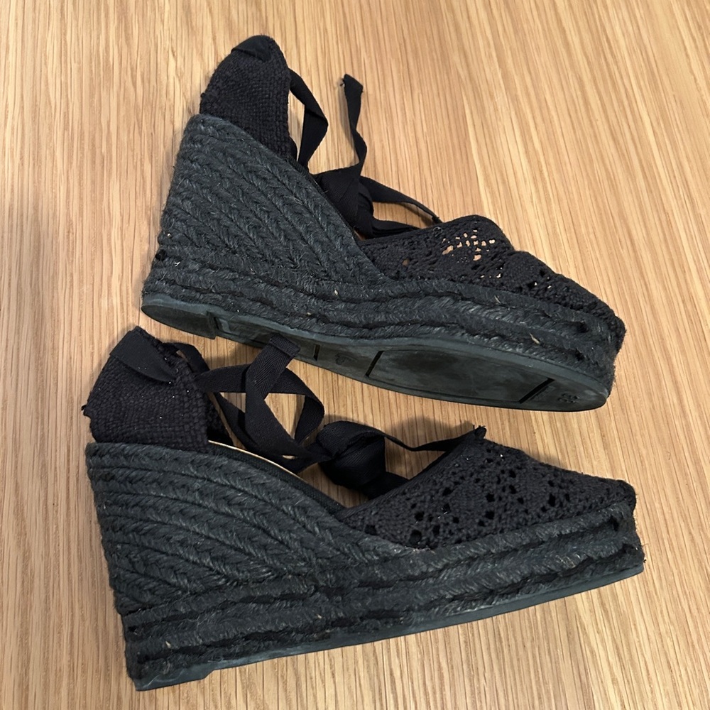 Castañer black crochet wedge espadrilles